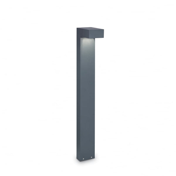 Anthracite Sirio dual bulb outdoor lamp post light glowing in a garden after dark