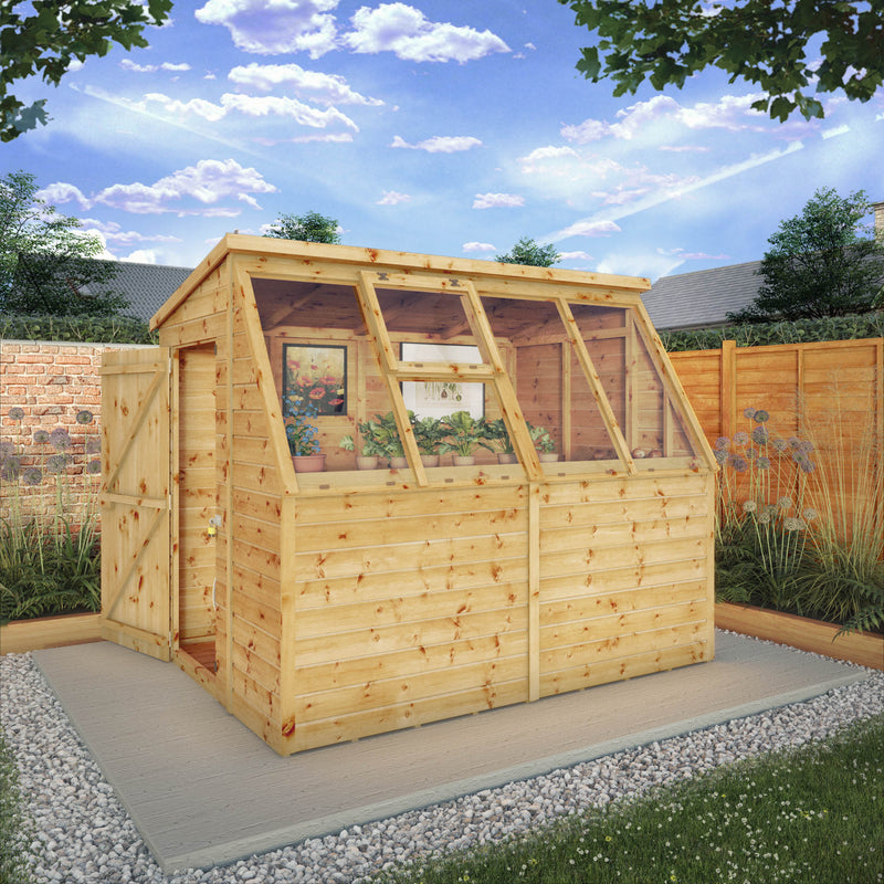 Mercia 8x6 Traditional Potting Shed side view with door open