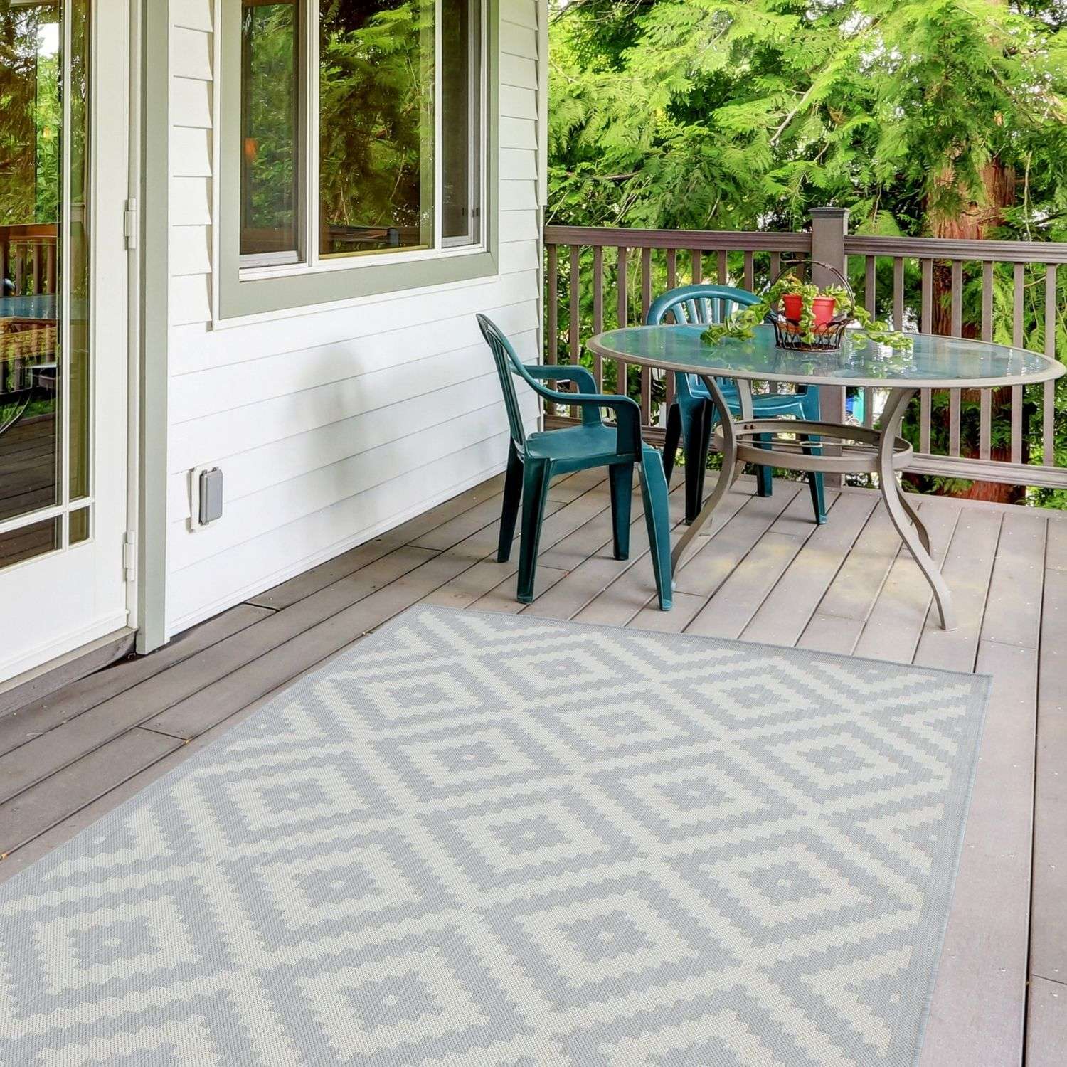 Ecology Outdoor Rug | Grey Diamond Flatweave | Weatherproof Polypropylene