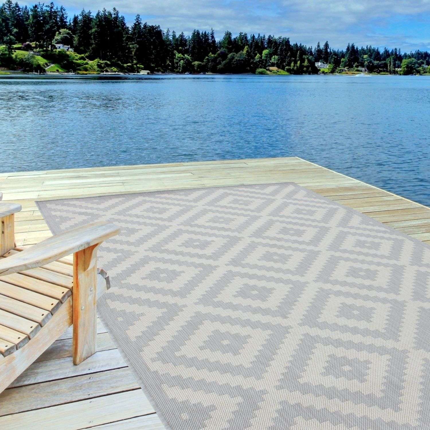 Ecology Outdoor Rug | Grey Diamond Flatweave | Weatherproof Polypropylene
