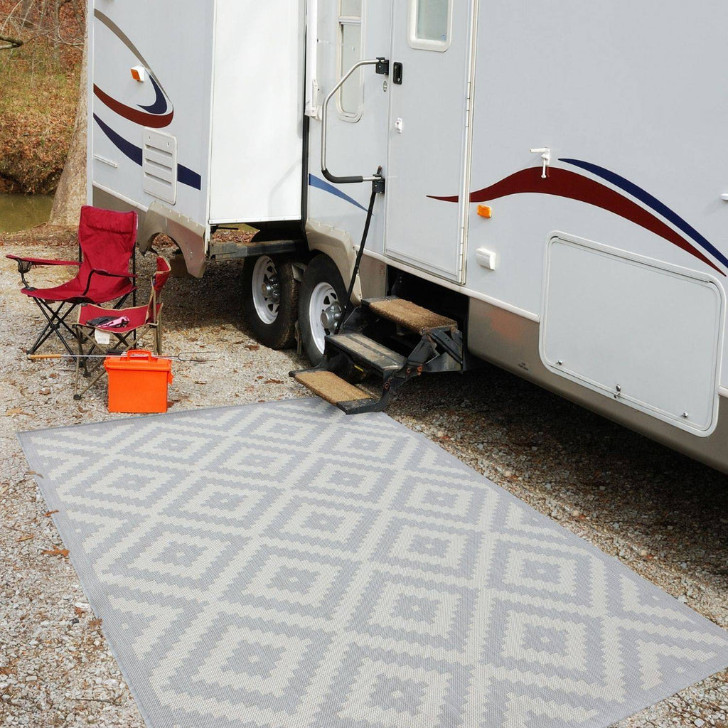 Ecology Outdoor Rug | Grey Diamond Flatweave | Weatherproof Polypropylene