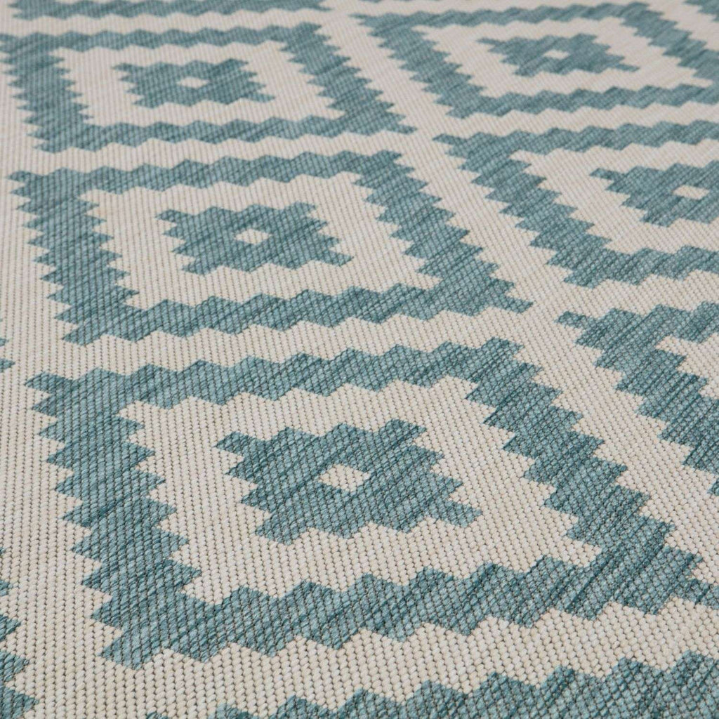 Ecology Outdoor Rug | Aqua Diamond Flatweave | Weatherproof Polypropylene