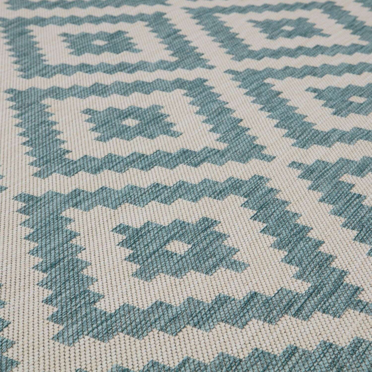 Ecology Outdoor Rug | Aqua Diamond Flatweave | Weatherproof Polypropylene