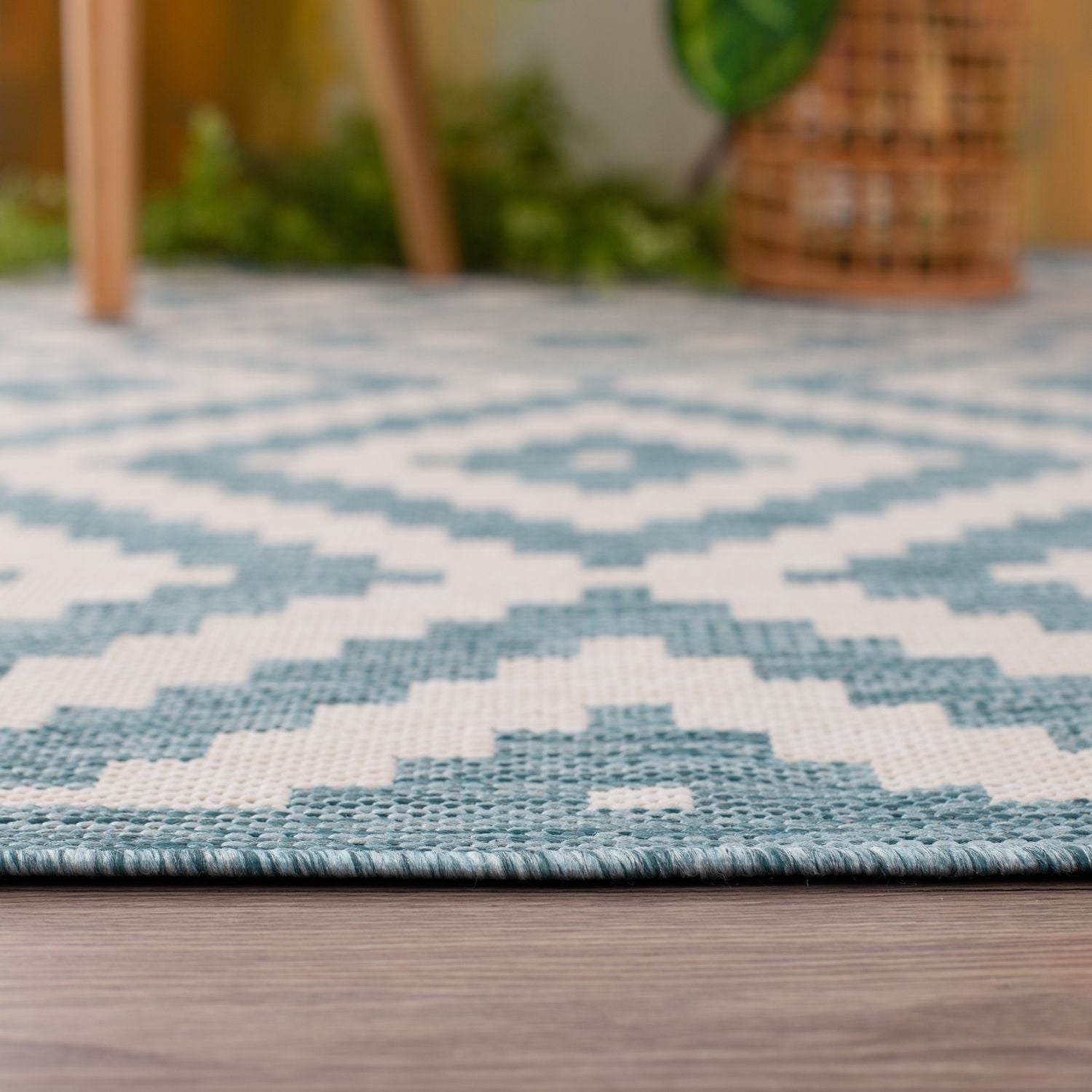 Ecology Outdoor Rug | Aqua Diamond Flatweave | Weatherproof Polypropylene