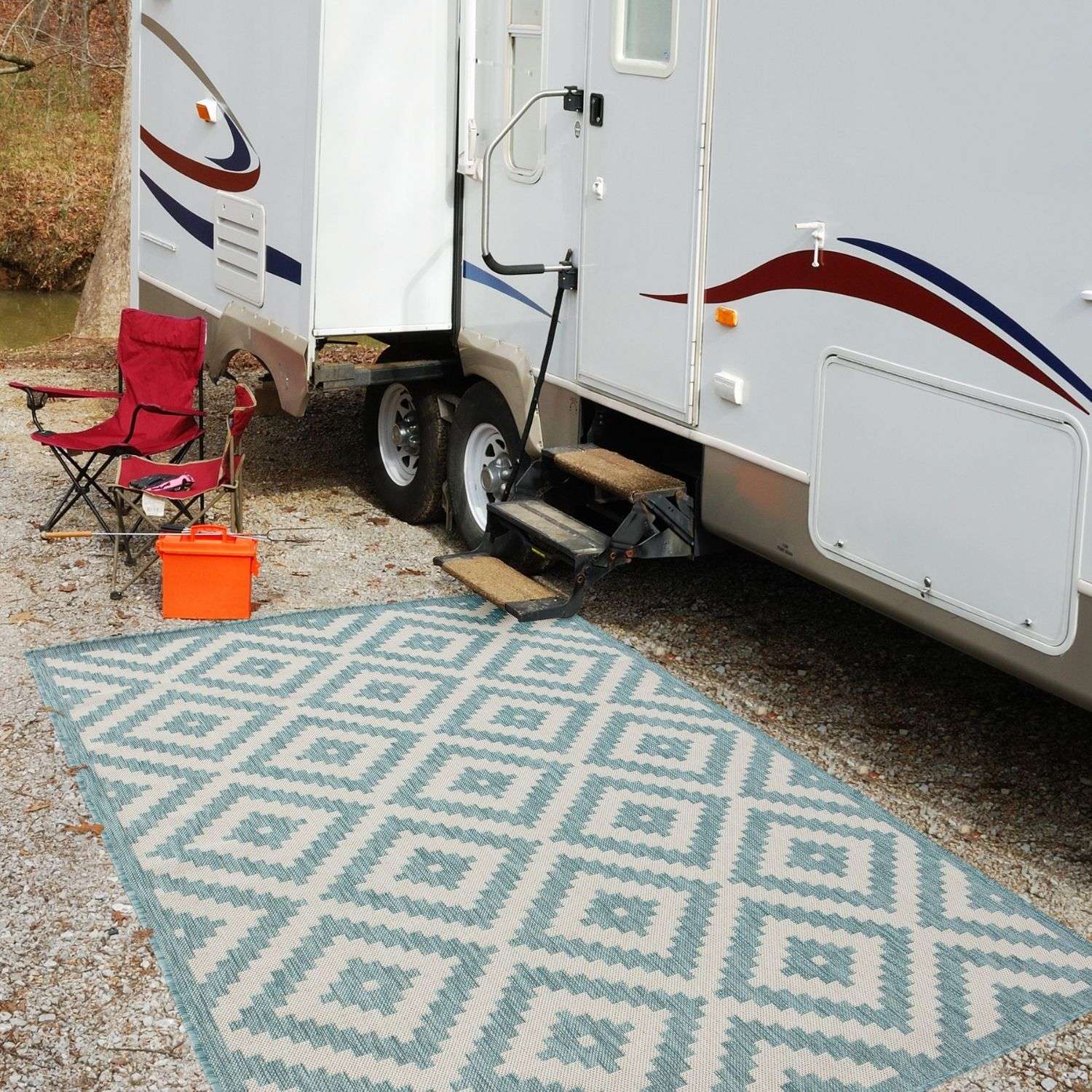 Ecology Outdoor Rug | Aqua Diamond Flatweave | Weatherproof Polypropylene