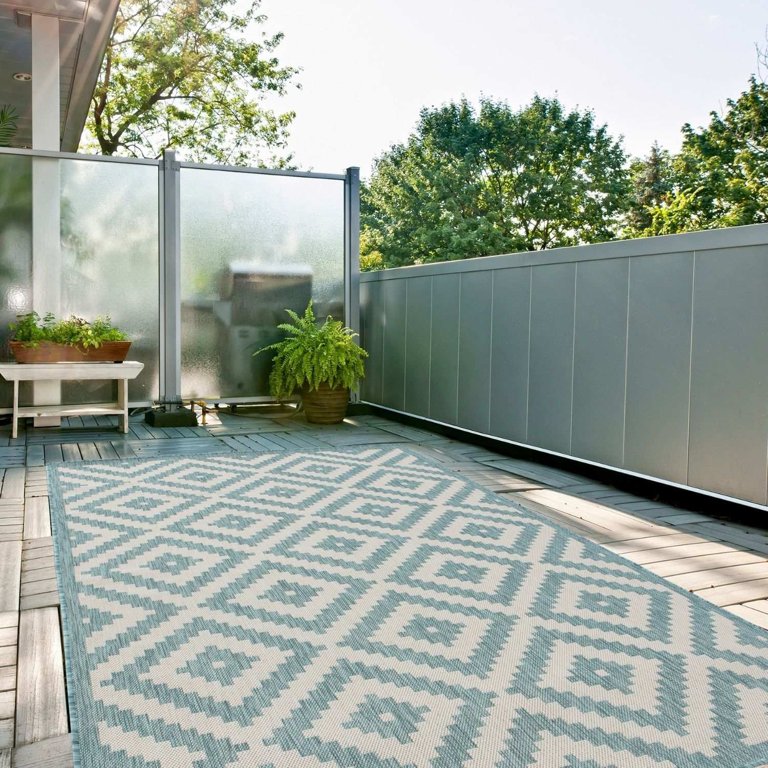 Ecology Outdoor Rug | Aqua Diamond Flatweave | Weatherproof Polypropylene