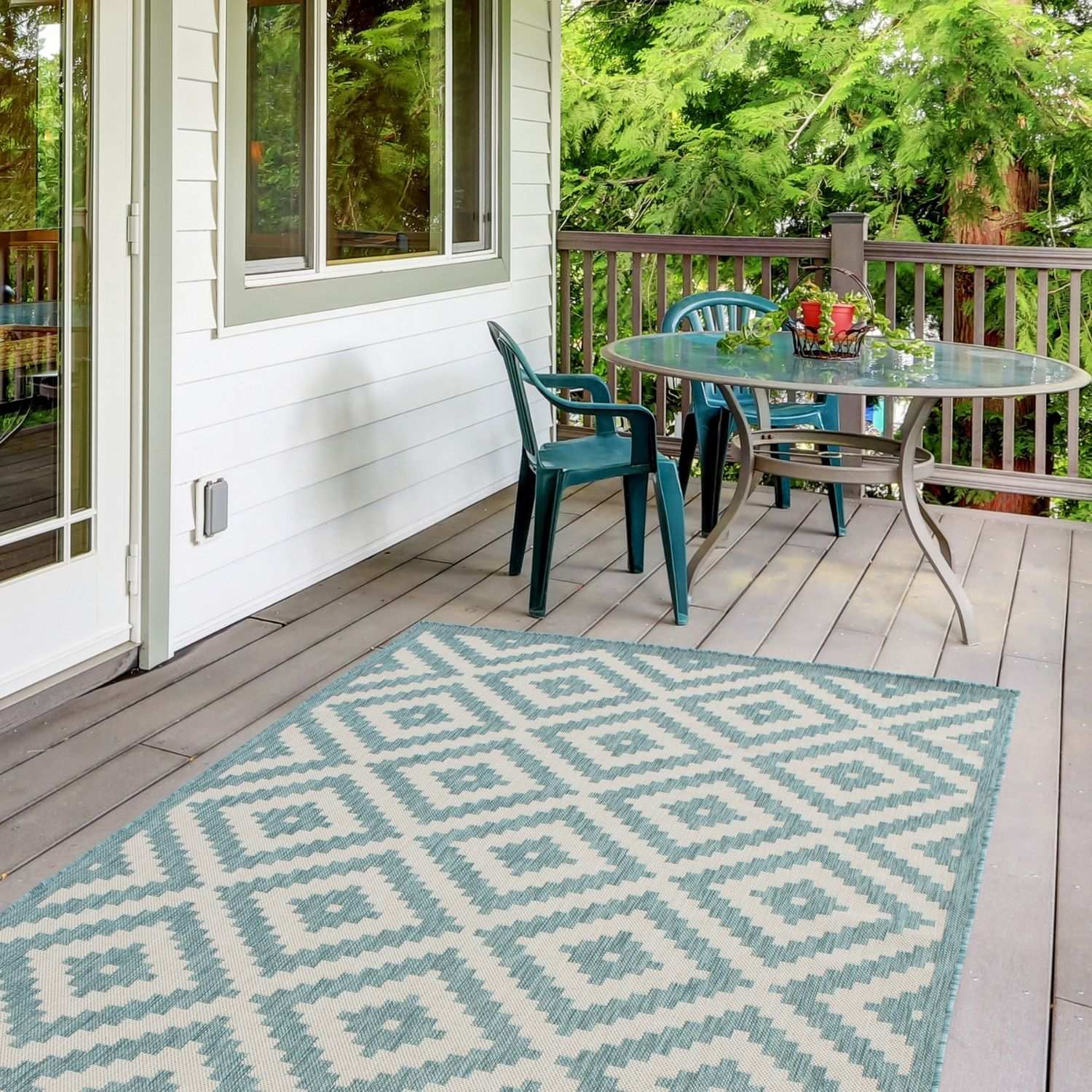 Ecology Outdoor Rug | Aqua Diamond Flatweave | Weatherproof Polypropylene