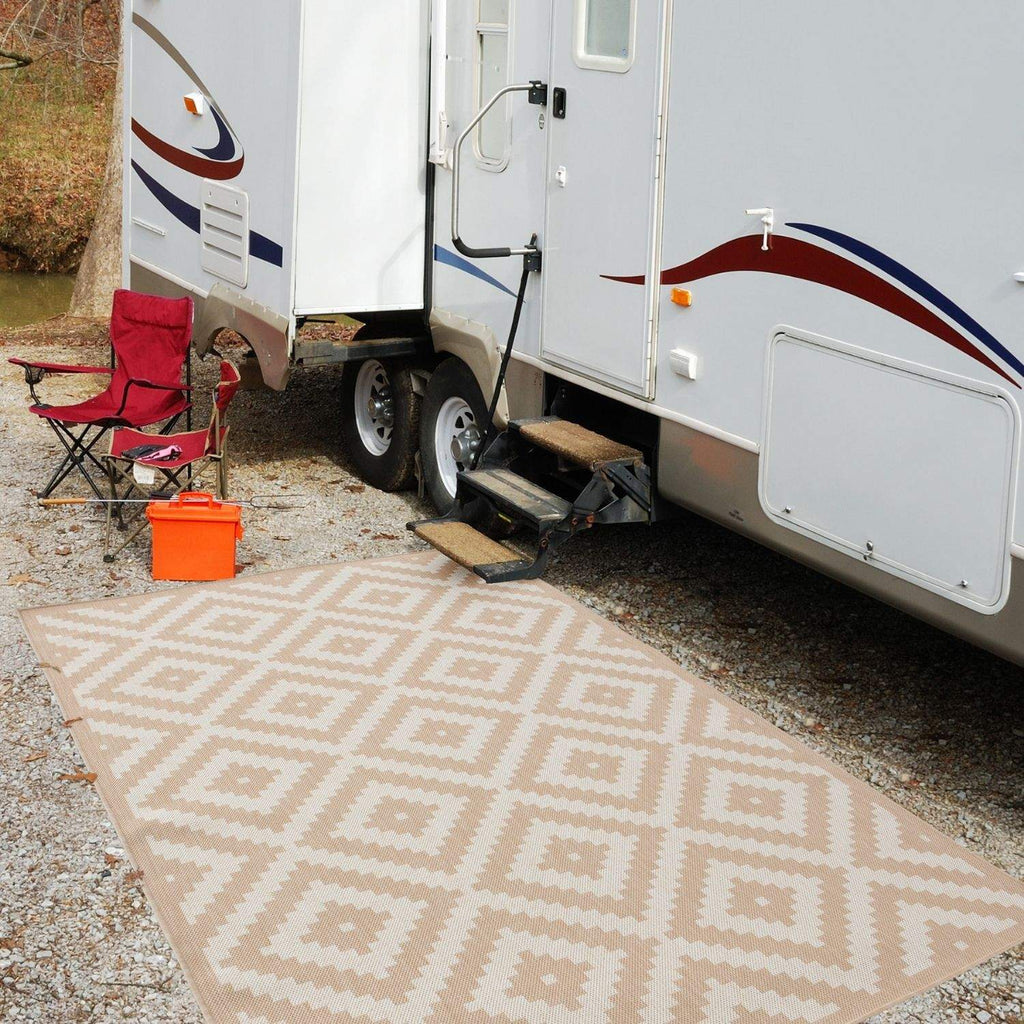 Ecology Outdoor Rug | Beige Diamond Flatweave | Weatherproof Polypropylene