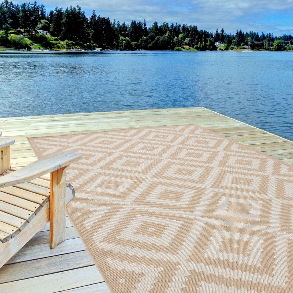Ecology Outdoor Rug | Beige Diamond Flatweave | Weatherproof Polypropylene