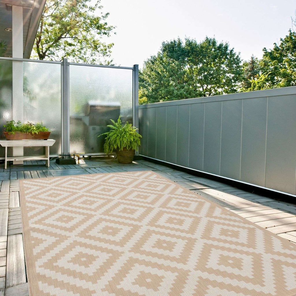 Ecology Outdoor Rug | Beige Diamond Flatweave | Weatherproof Polypropylene