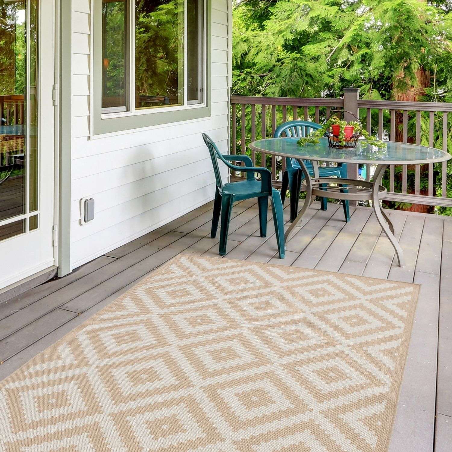 Ecology Outdoor Rug | Beige Diamond Flatweave | Weatherproof Polypropylene