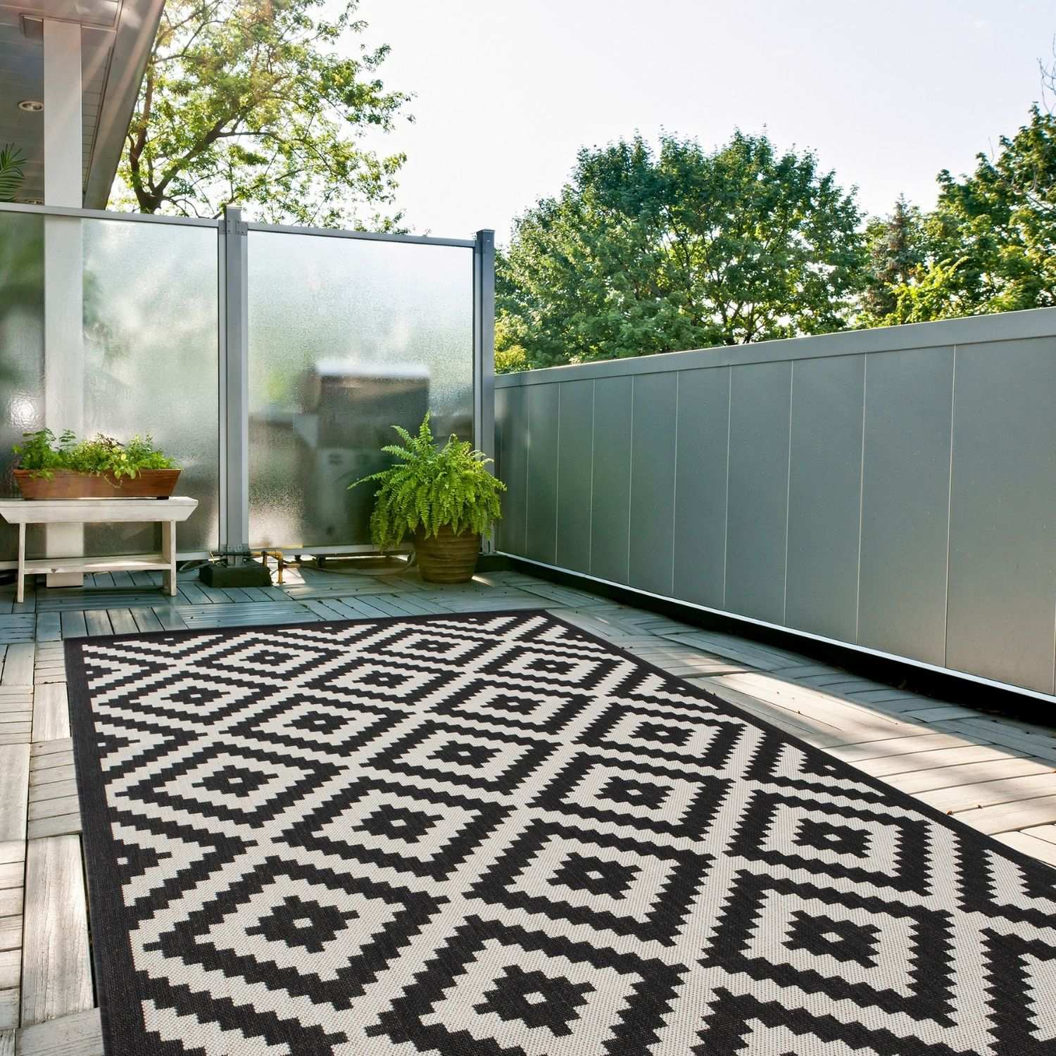 Ecology Outdoor Rug | Black Diamond Flatweave | Weatherproof Polypropylene