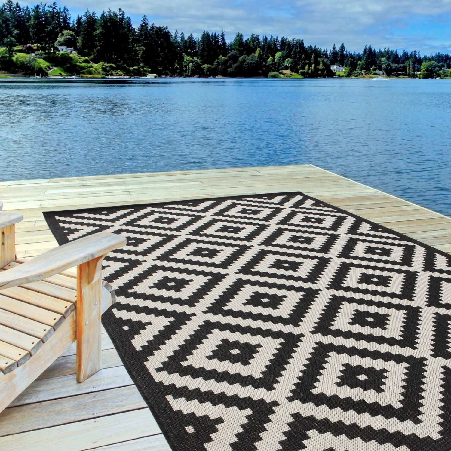 Ecology Outdoor Rug | Black Diamond Flatweave | Weatherproof Polypropylene