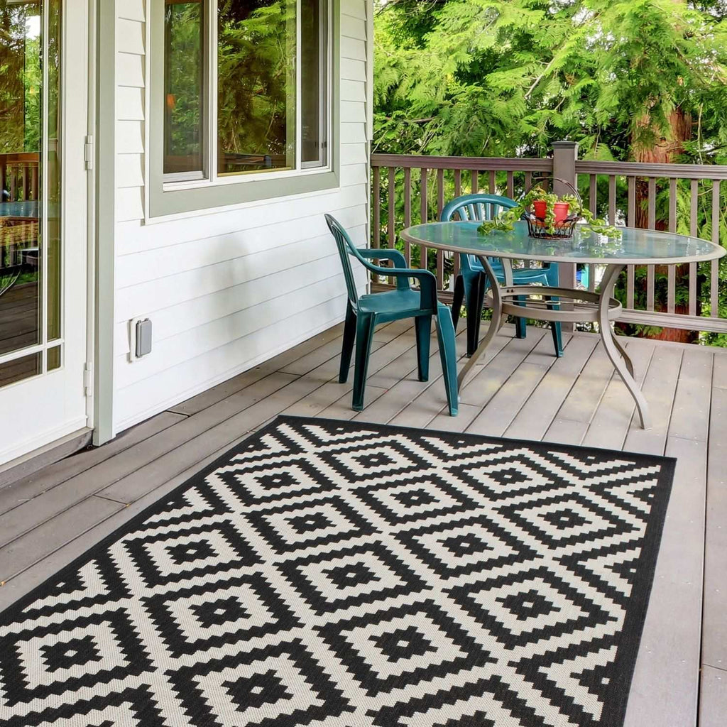 Ecology Outdoor Rug | Black Diamond Flatweave | Weatherproof Polypropylene