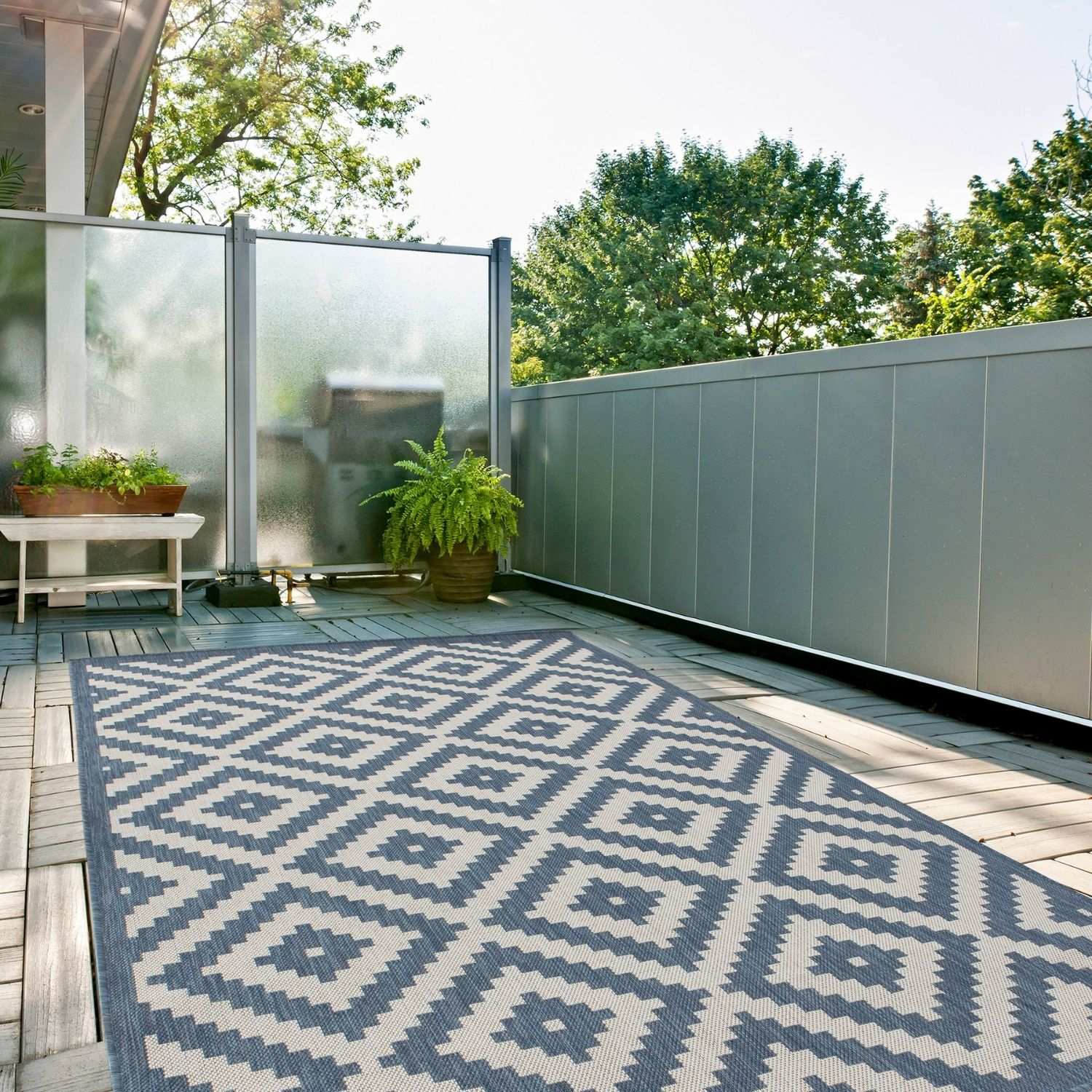 Ecology Outdoor Rug | Blue Diamond Flatweave | Weatherproof Polypropylene