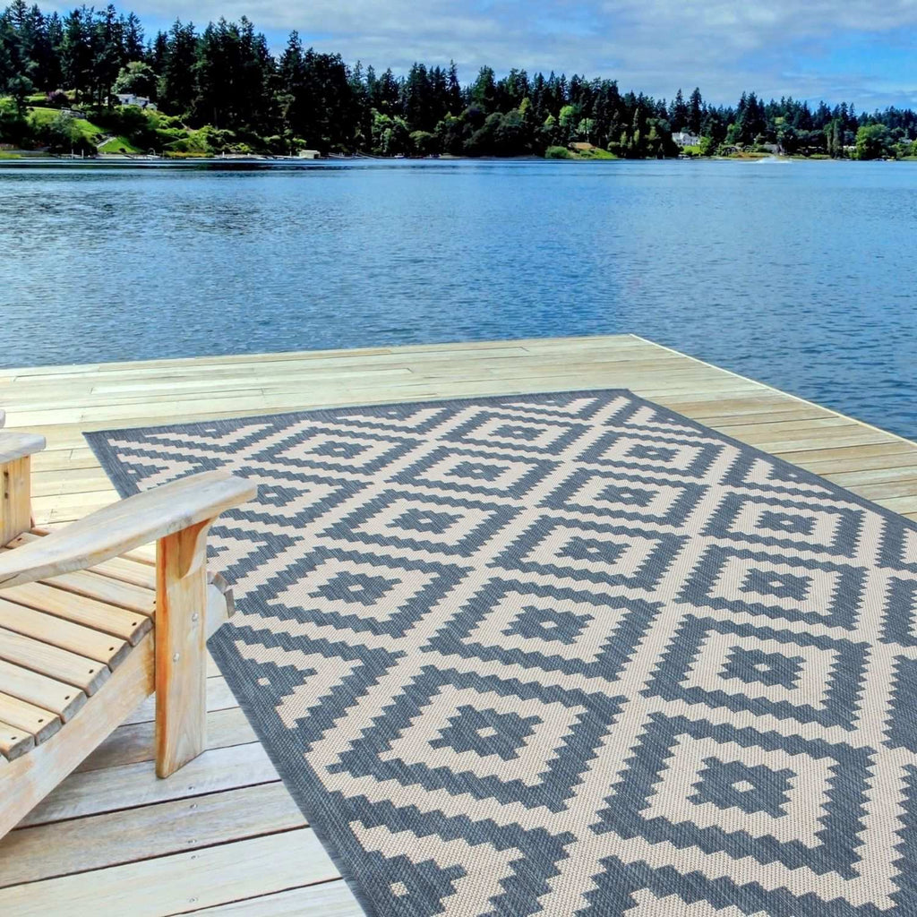 Ecology Outdoor Rug | Blue Diamond Flatweave | Weatherproof Polypropylene