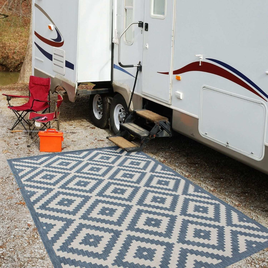 Ecology Outdoor Rug | Blue Diamond Flatweave | Weatherproof Polypropylene