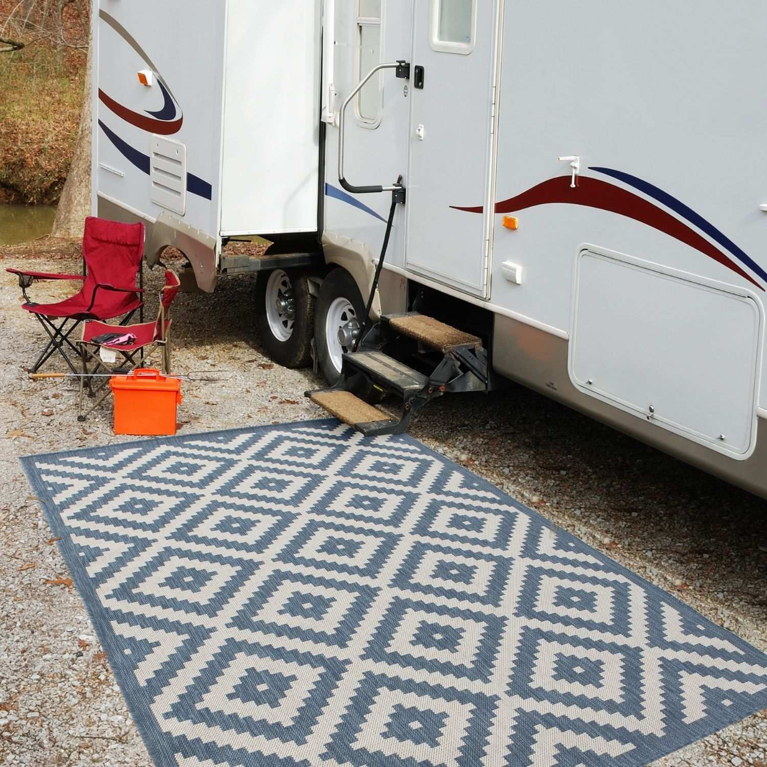 Ecology Outdoor Rug | Blue Diamond Flatweave | Weatherproof Polypropylene