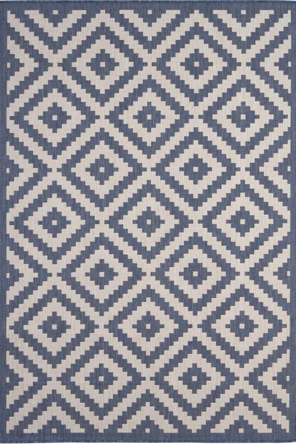 Ecology Outdoor Rug in blue diamond weatherproof polypropylene
