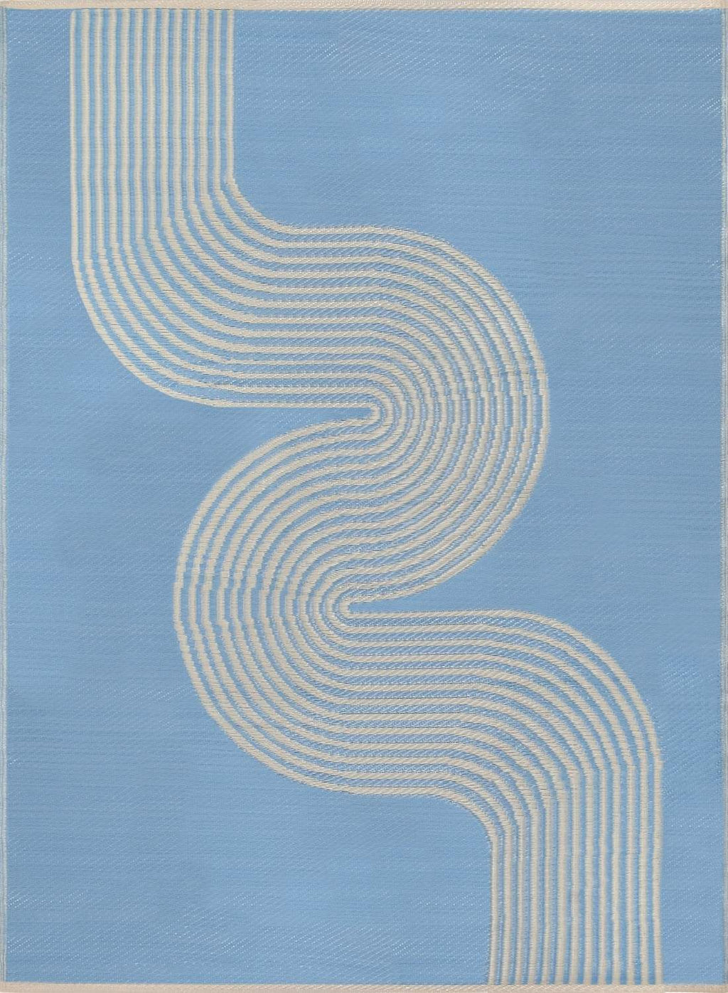 Urban Outdoor Rug in blue and beige geometric reversible lightweight flatweave