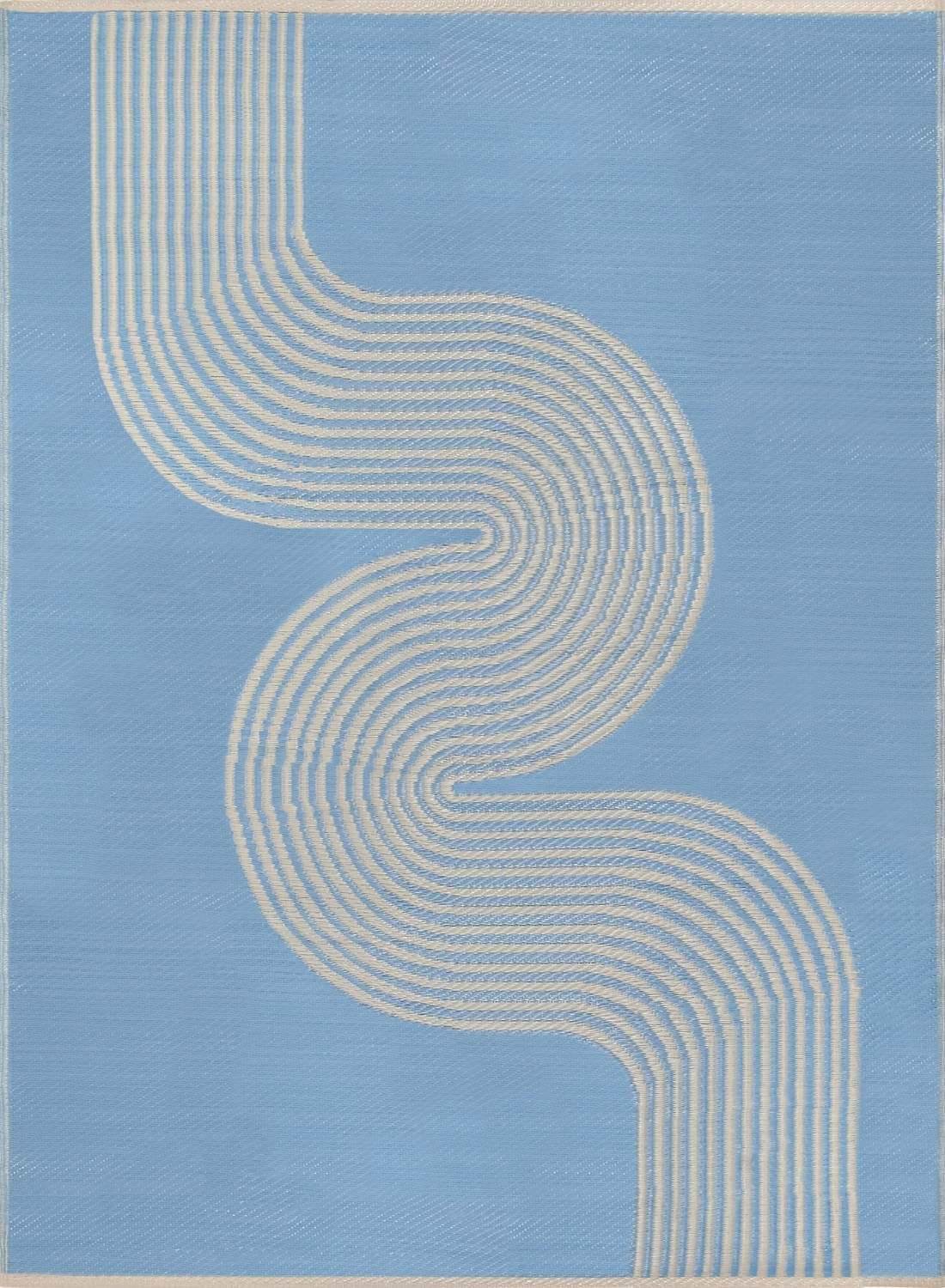 Urban Outdoor Rug in blue and beige geometric reversible lightweight flatweave