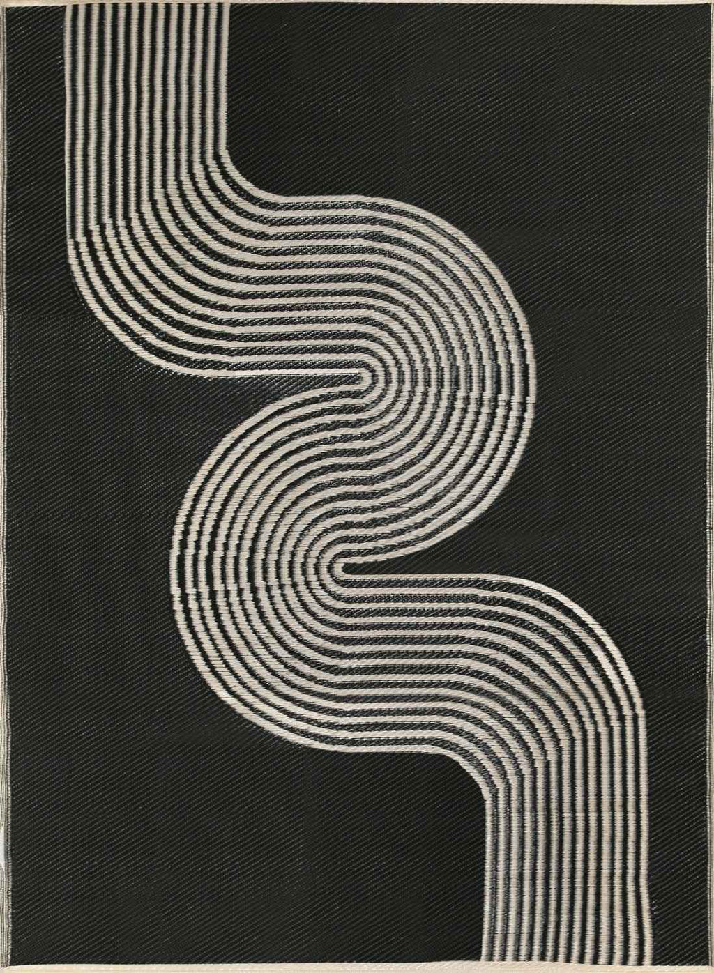 Urban Outdoor Rug in black and beige geometric reversible lightweight flatweave