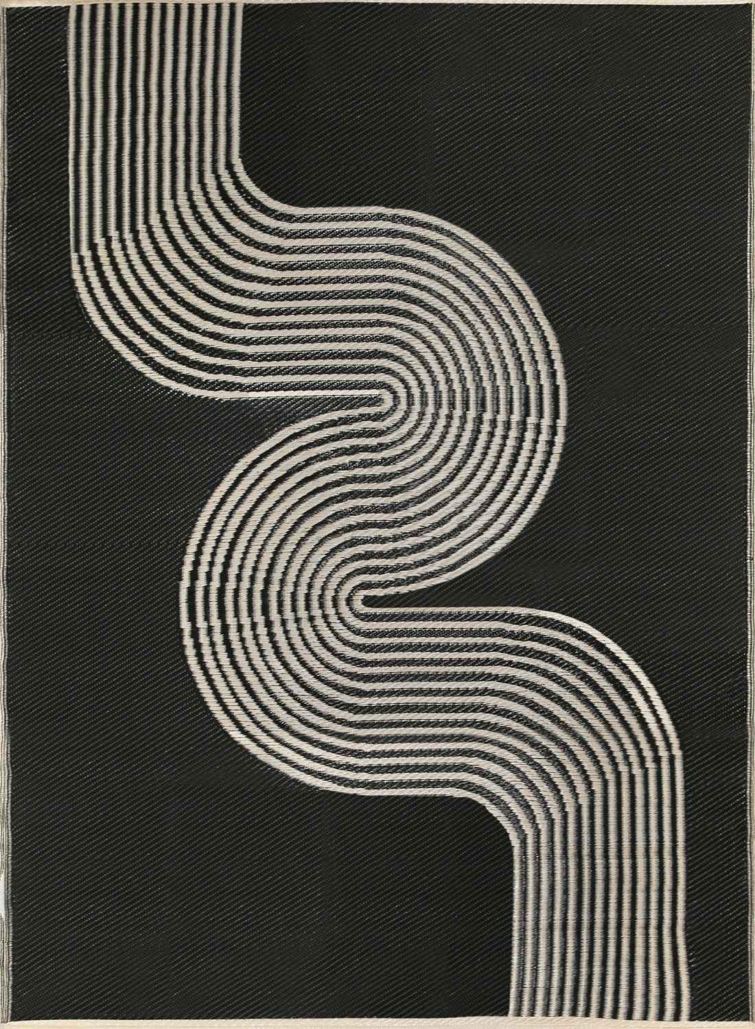 Urban Outdoor Rug in black and beige geometric reversible lightweight flatweave