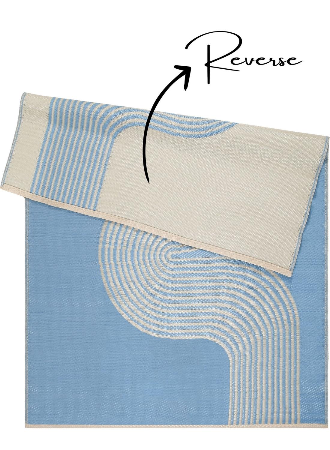Urban Outdoor Rug | Blue & Beige Geometric Reversible Flatweave | Lightweight