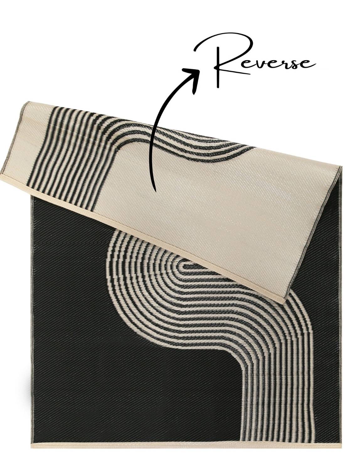 Urban Outdoor Rug | Black & Beige Geometric Reversible Flatweave | Lightweight