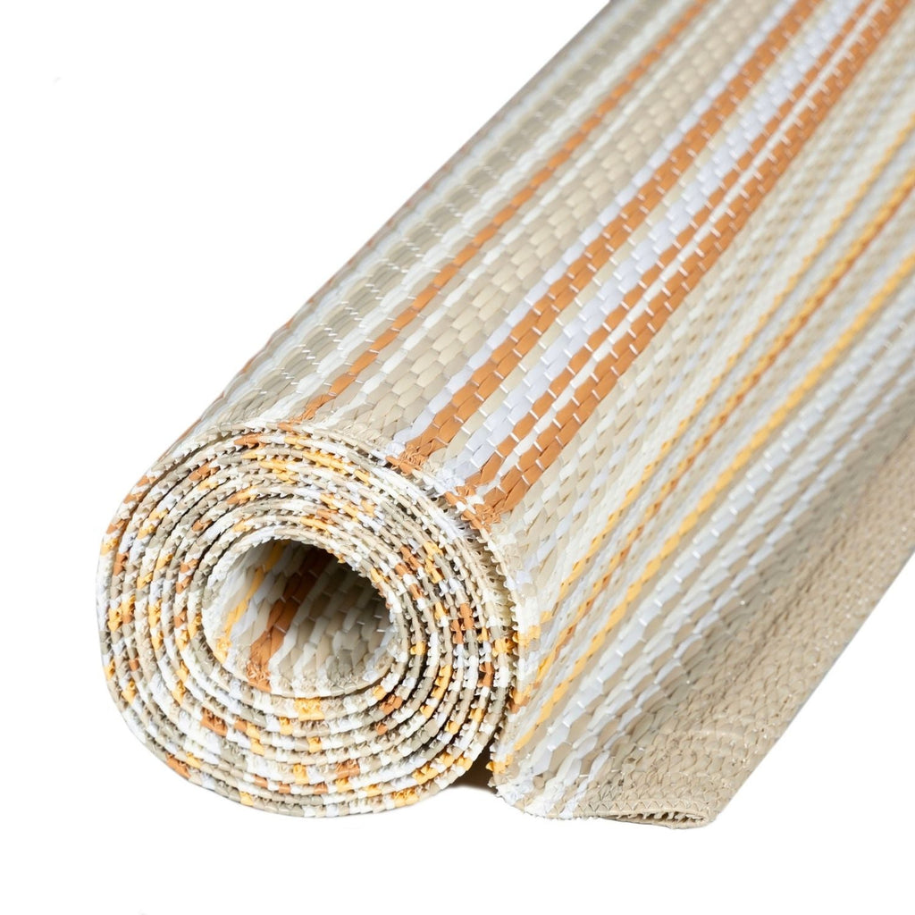Rainbow Outdoor Rug | Beige Striped Reversible Flatweave | Lightweight