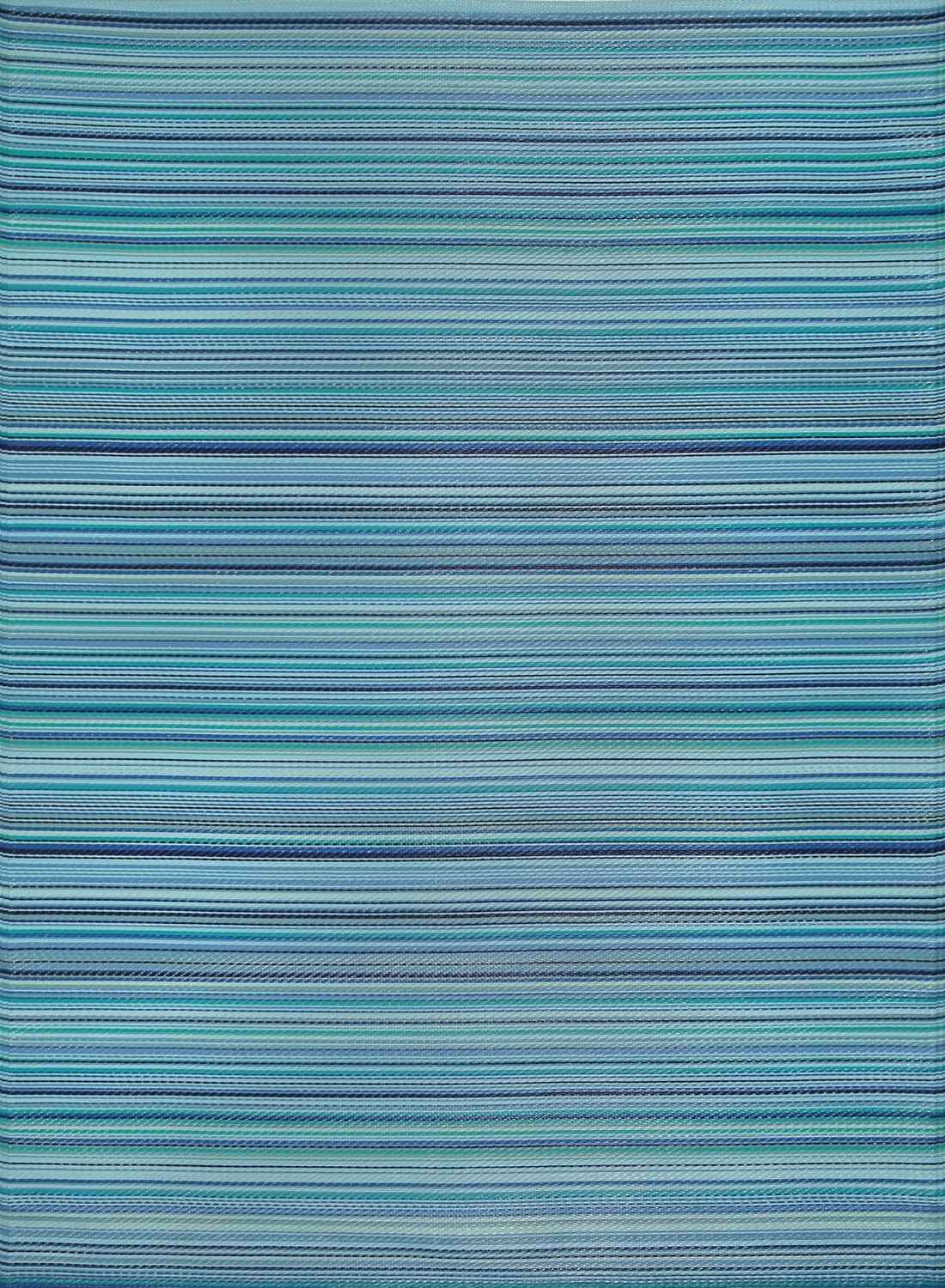 Rainbow Outdoor Rug in blue striped reversible lightweight flatweave