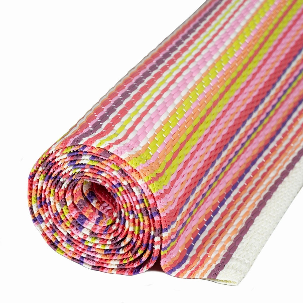 Rainbow Outdoor Rug | Pink Striped Reversible Flatweave | Lightweight