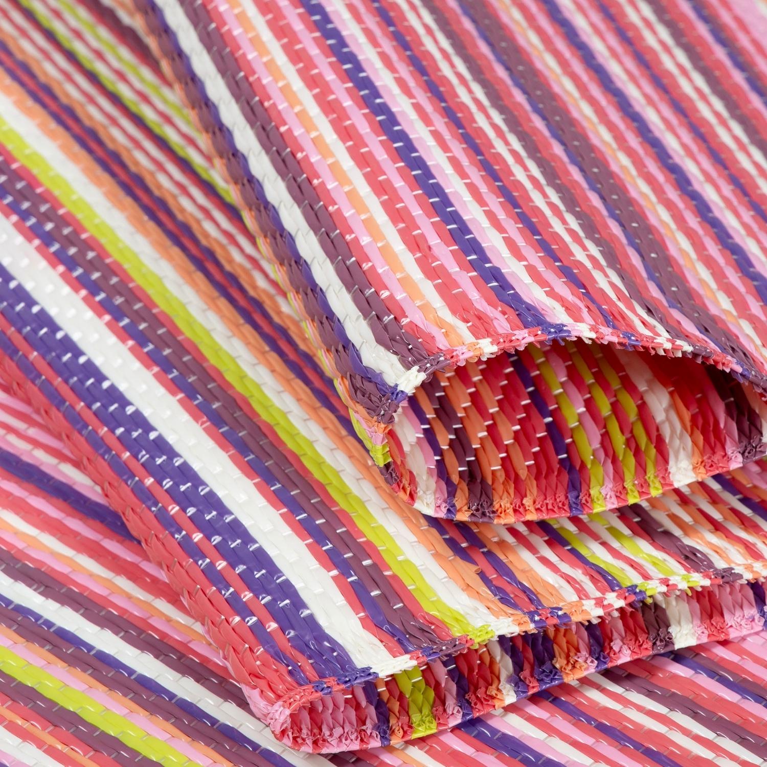 Rainbow Outdoor Rug | Pink Striped Reversible Flatweave | Lightweight