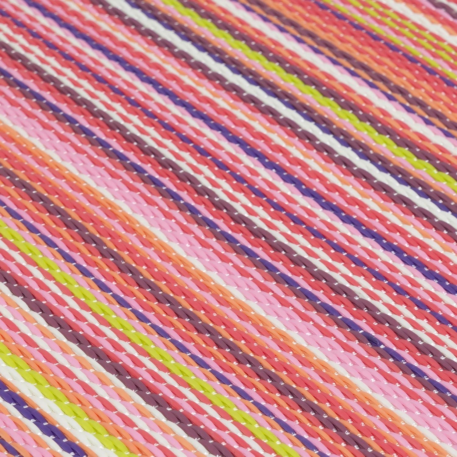 Rainbow Outdoor Rug | Pink Striped Reversible Flatweave | Lightweight