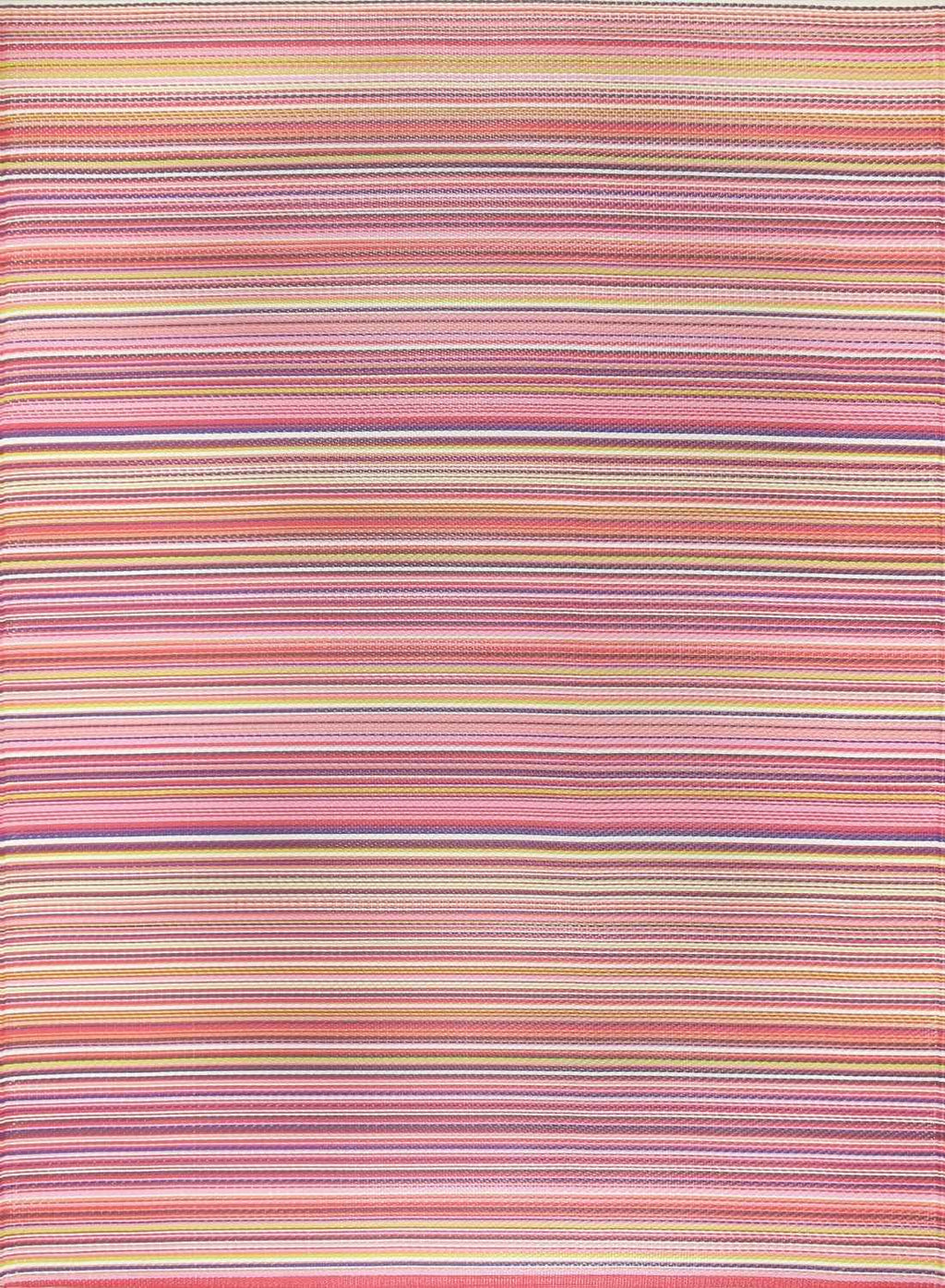 Rainbow Outdoor Rug in pink striped reversible lightweight flatweave