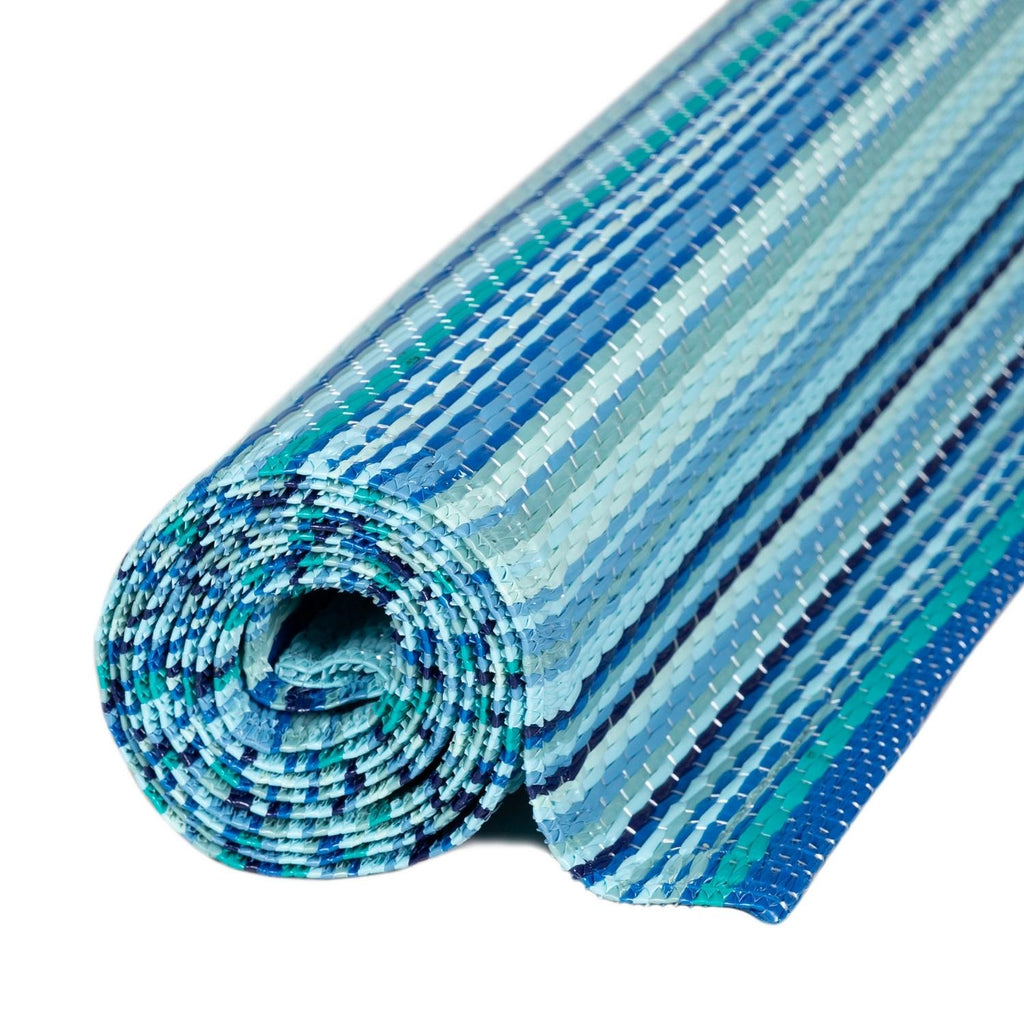 Rainbow Outdoor Rug | Blue Striped Reversible Flatweave | Lightweight