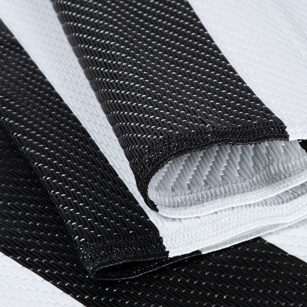 Rainbow Outdoor Rug | Black & White Striped Reversible Flatweave | Lightweight