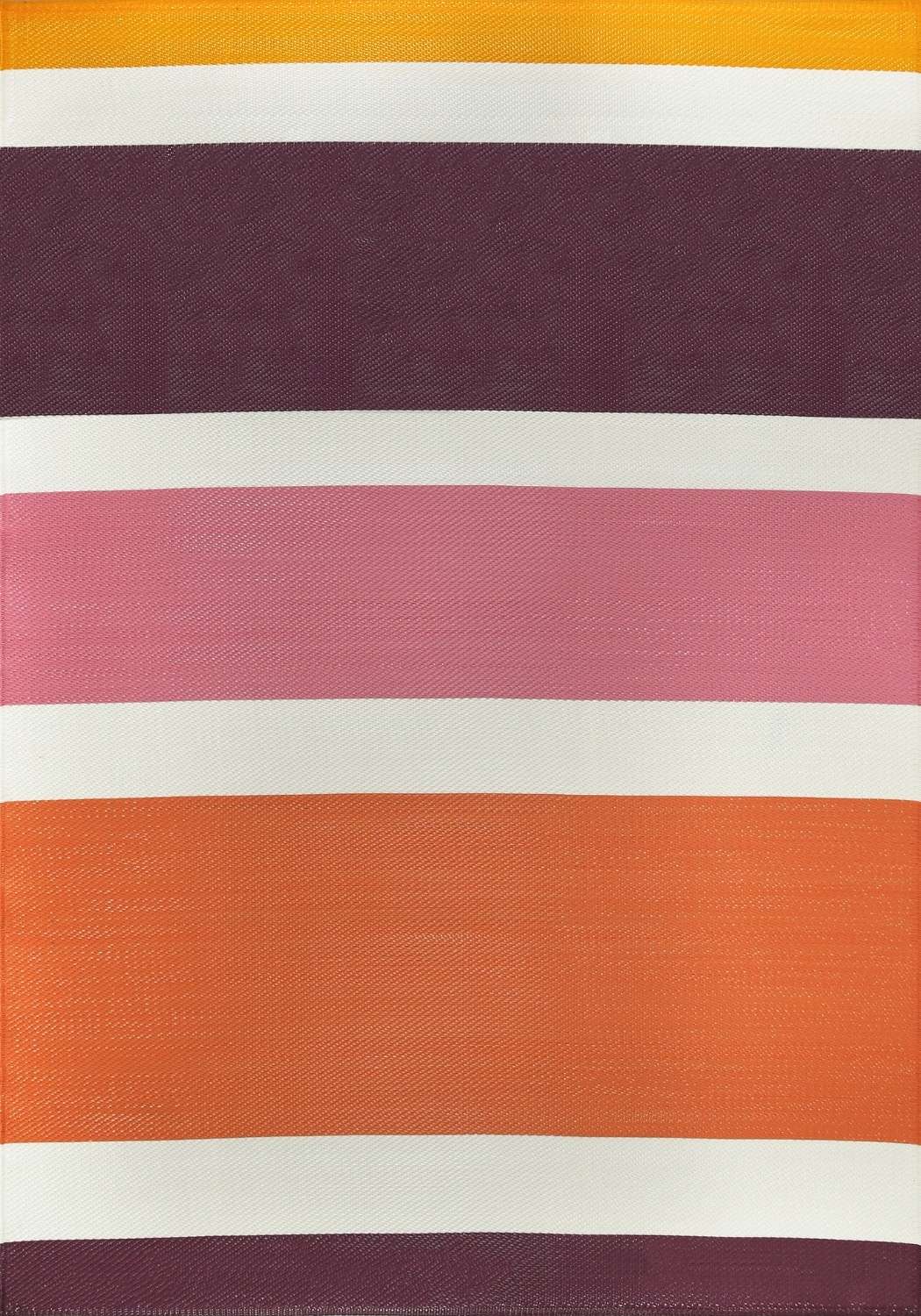 Rainbow Outdoor Rug in pink striped reversible waterproof flatweave