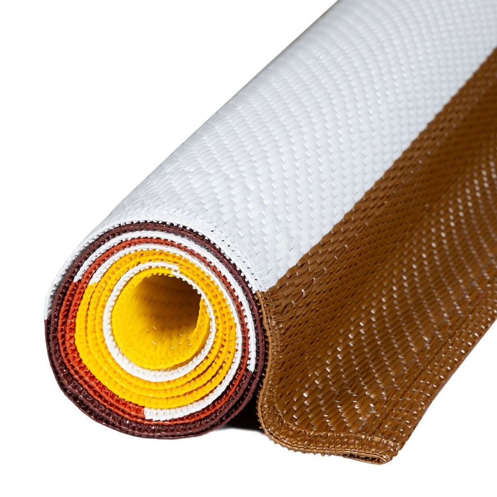 Rainbow Outdoor Rug | Yellow Striped Reversible Flatweave | Lightweight