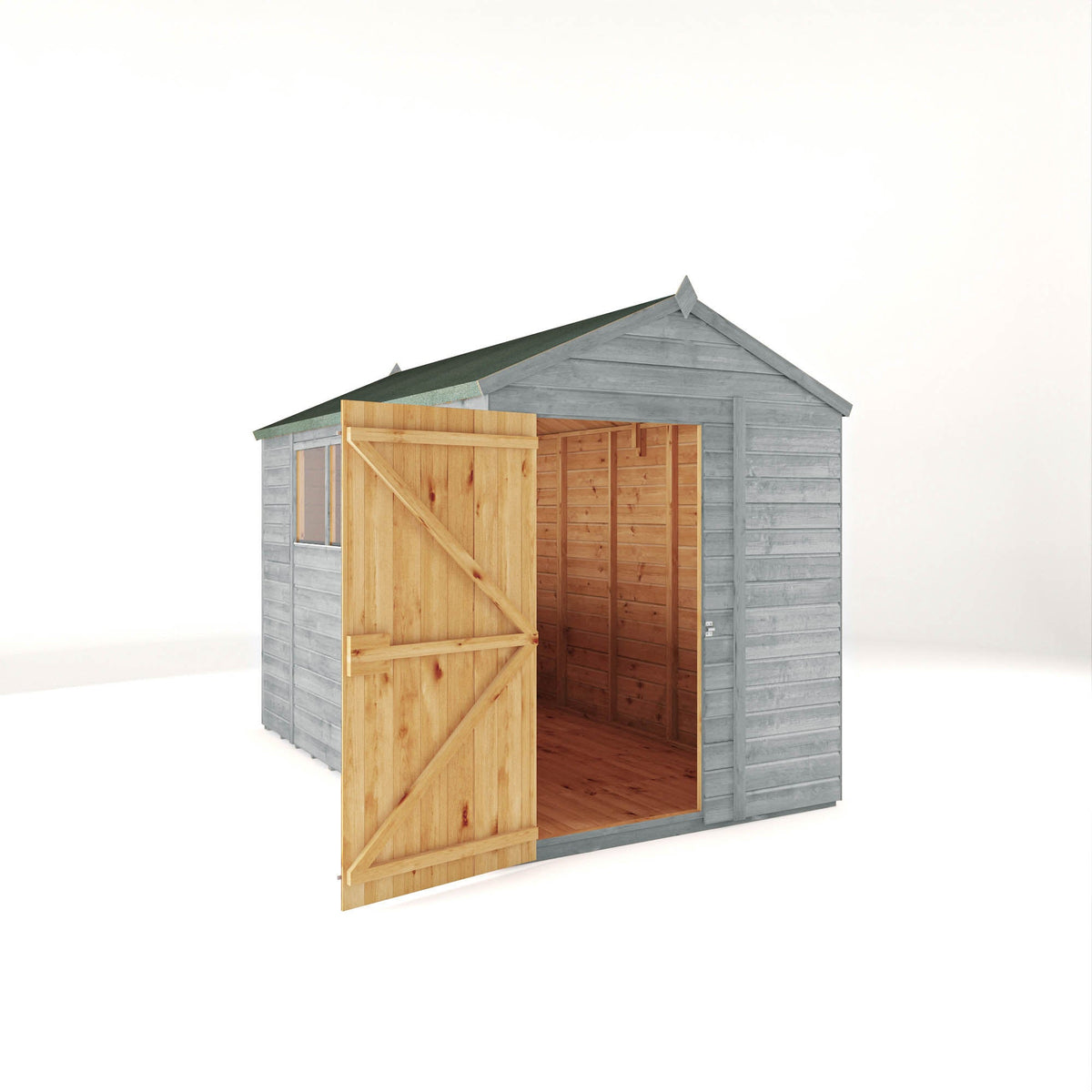 Mercia Woodsman Shiplap Apex 10x6 shed in Dove door open