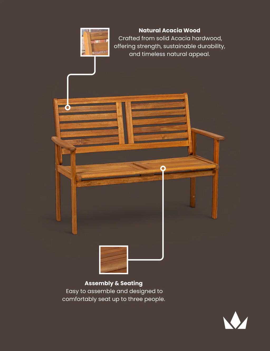 Royalcraft Napoli 2 Seater Garden Bench | Steel Frame