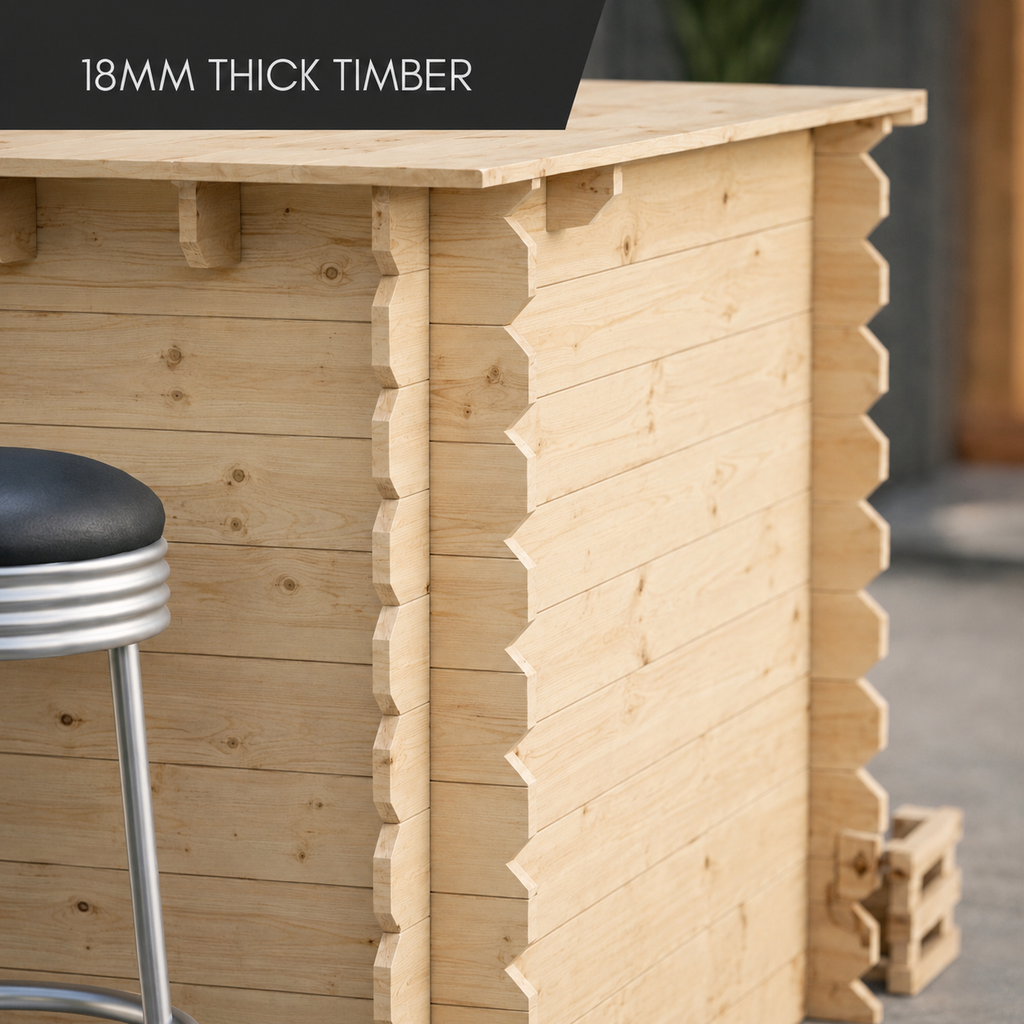 Rustic Wooden Interlock Corner Bar 110cm | Space-Saving Garden Bar