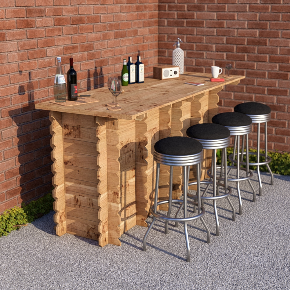 Large Wooden Interlock Bar | 2m Solid Timber Garden Bar