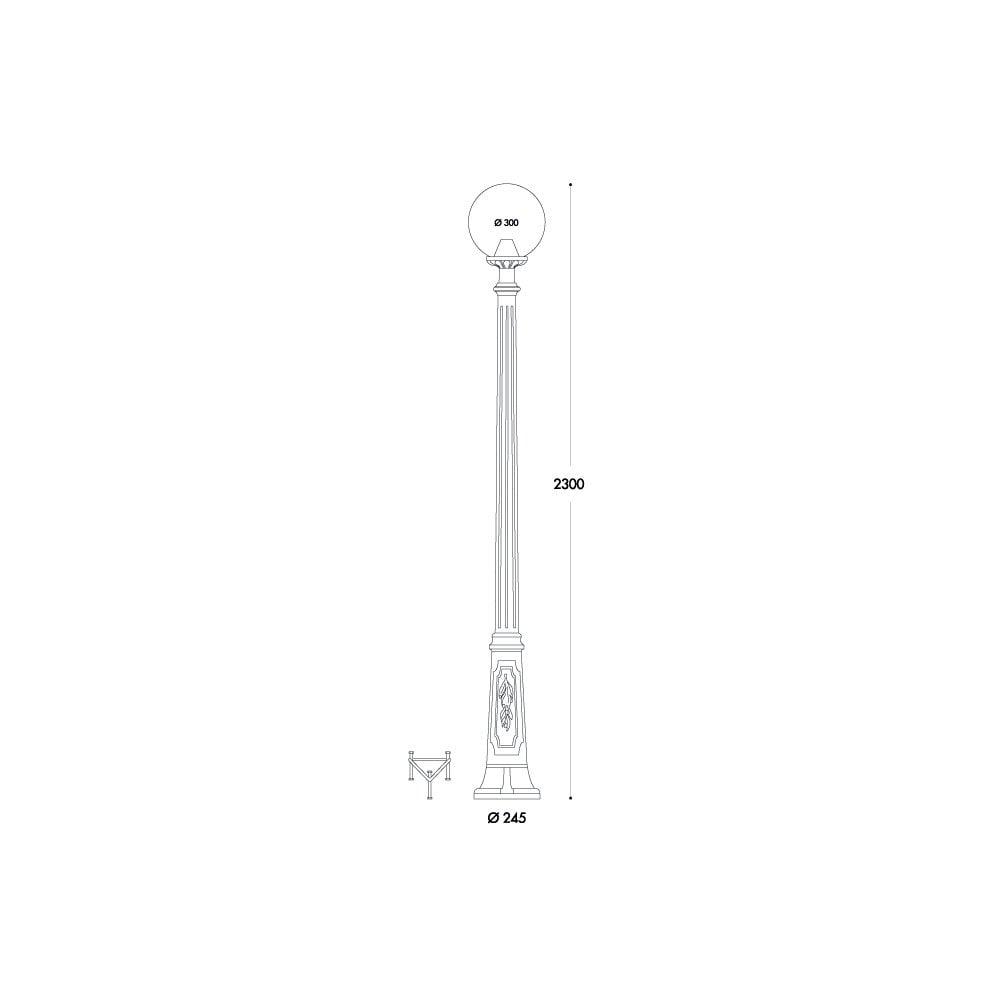 Globe 300 Ricu 2m post light in black with opal diffuser