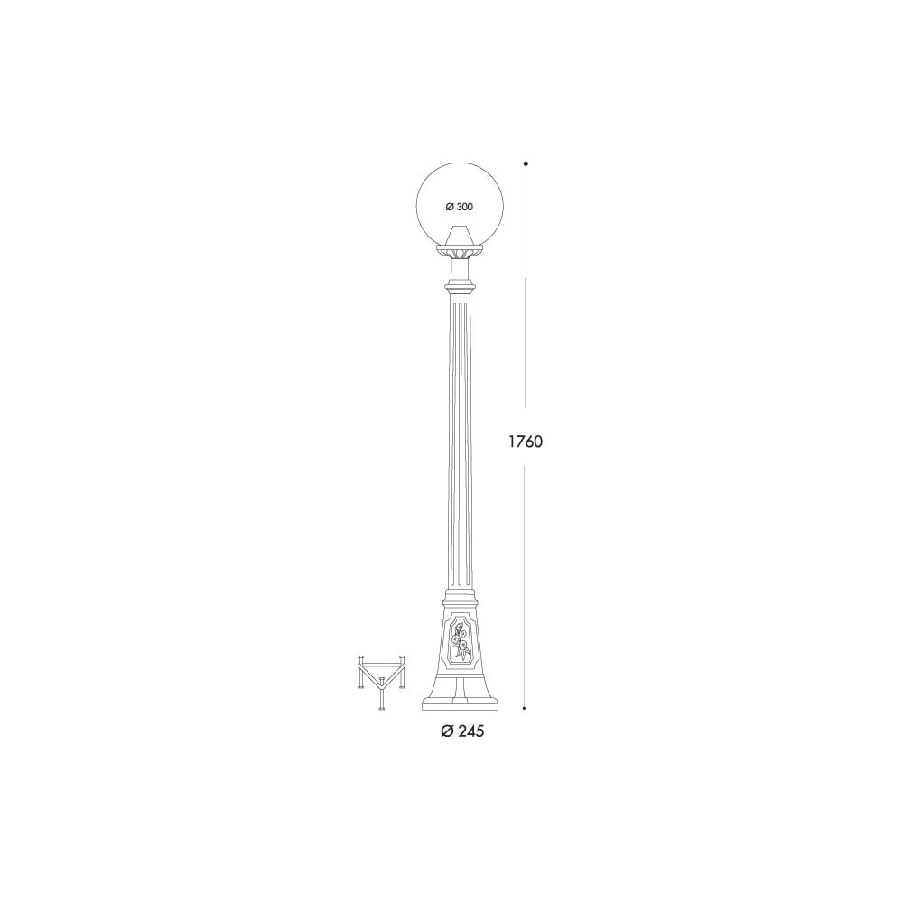 Globe 300 Artu post light in black with opal diffuser, 1.5 metre post
