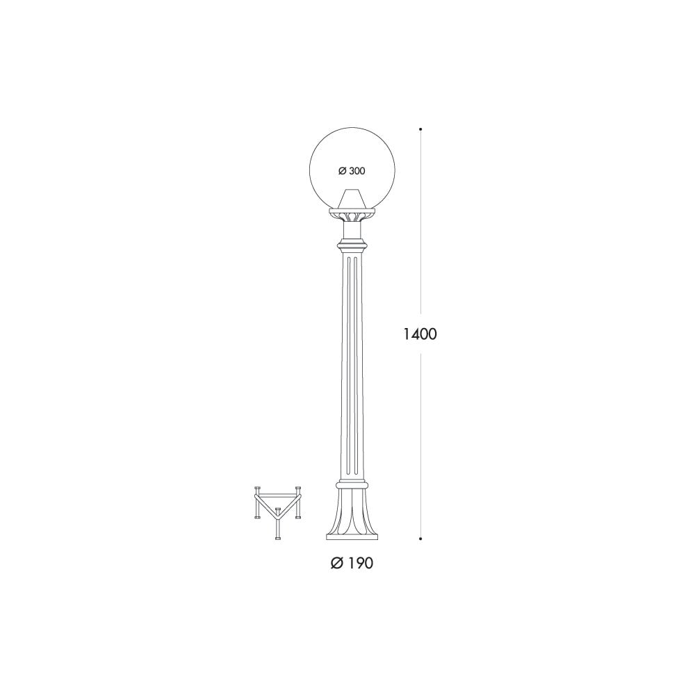 Globe 300 Aloe post light in black with opal diffuser, 1.1 metre post