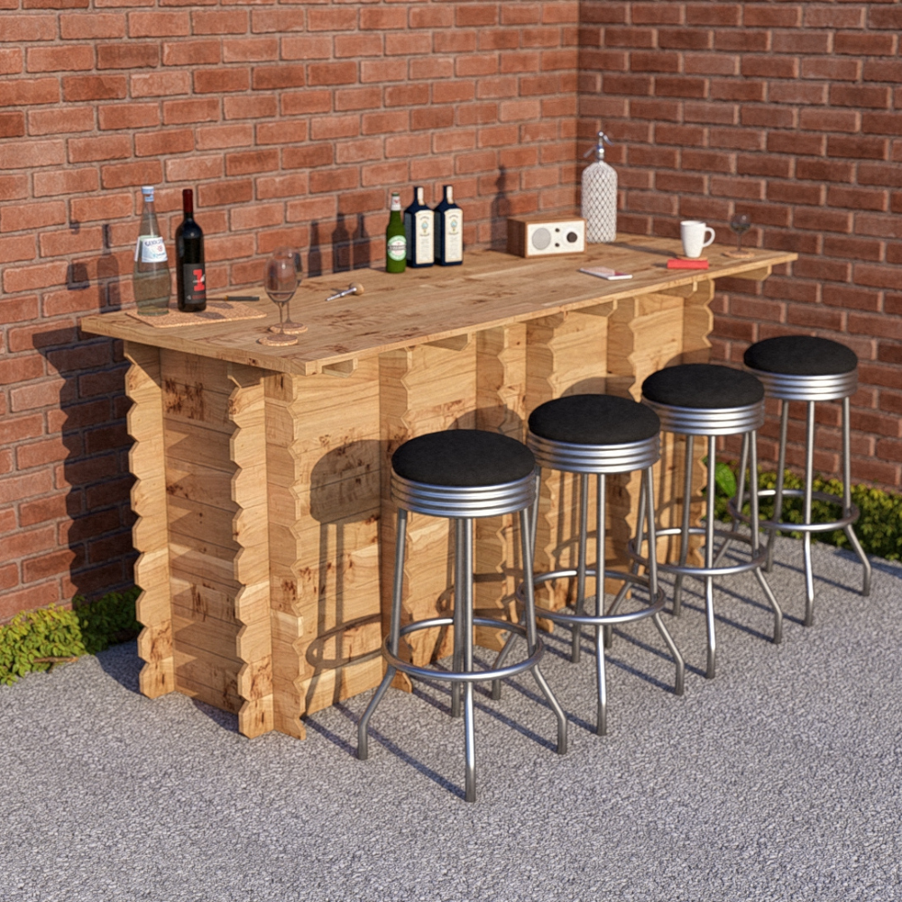 Large Wooden Interlock Bar | 2m Solid Timber Garden Bar
