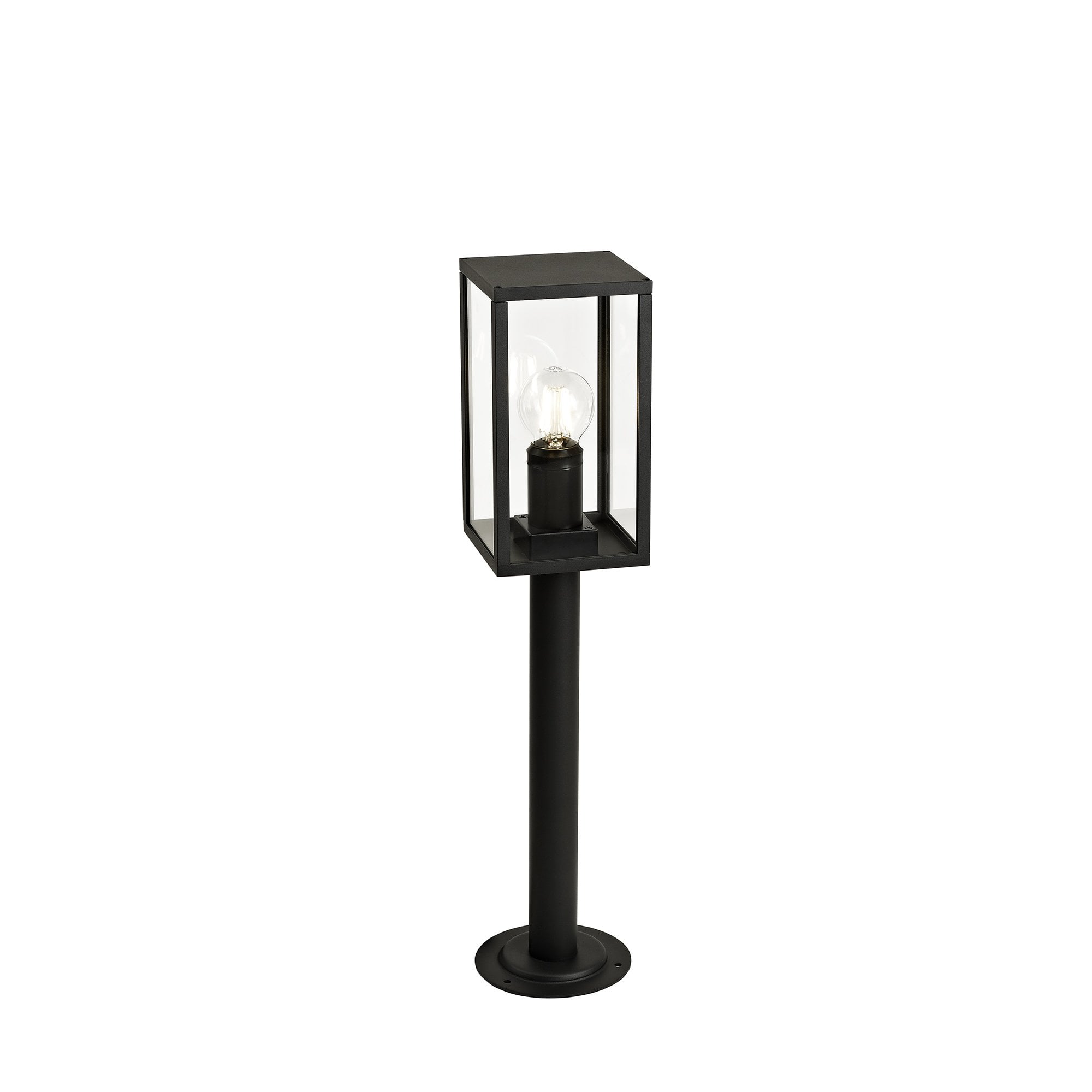 Compact outdoor post light in graphite black with clear shade