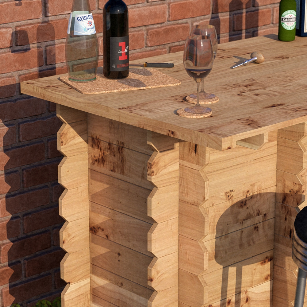 Large Wooden Interlock Bar | 2m Solid Timber Garden Bar