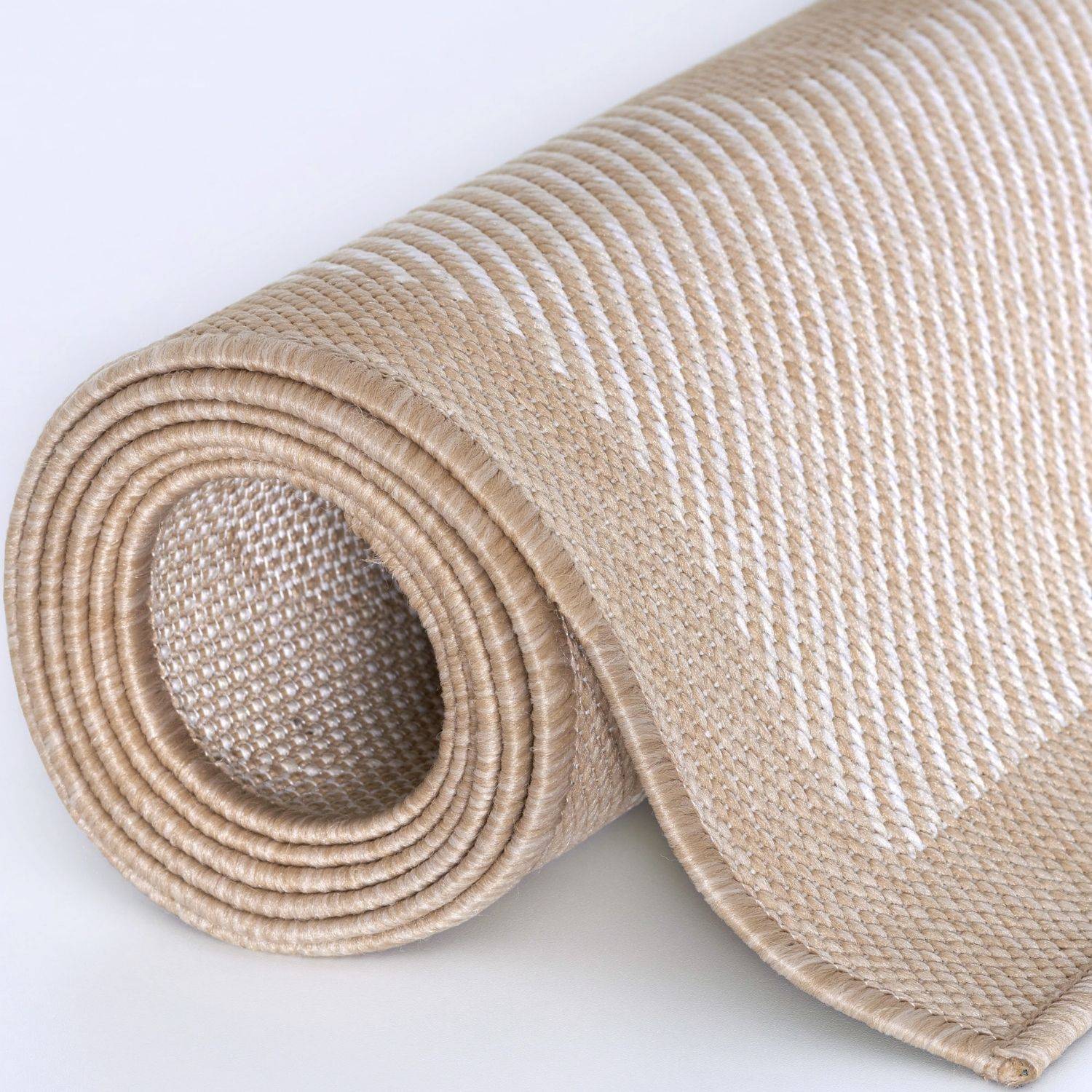 Ecology Outdoor Rug | Beige Bordered Flatweave | Weatherproof Polypropylene